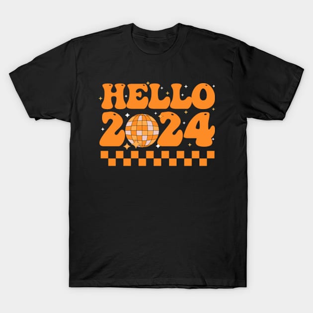 Happy New Year 2024 Groovy Retro Hello 2024 T-Shirt by larfly